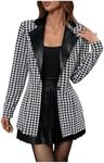 GORGLITTER Women's Houndstooth Long Sleeve Button Blazer Jackets Trendy Open Front Casual Business Work Office Blazers Black and White Houndstooth X-Large