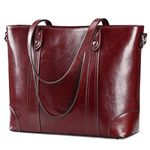 S-ZONE Leather Tote Bag for Women Office Shoulder Handbag 15.6 Inch Work Laptop Briefcase