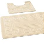 EDS Luxury 2 Piece Greek Bath Mat Set Non Slip Ultra Soft Bathroom Mats Water Absorbent Bath Mats Machine Washable Rug Toilet Mat for Bathroom Floor (Cream)