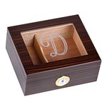 Personalized Cigar Humidor, Premium Engraved Wooden Cigar Box with Humidifier Holds Up to 56 Cigars, Tempered Glass Top Cedar Wood with Hygrometer & Divider Mens Gift