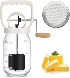 Classical Butter Churner, 1.5L Glass Jar with Hand Injury Prevention Device & Sifting Lid, 50oz Hand Crank Jar Maker Creates Fresh Homemade Butter (Sliver, 1.5L)