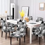 BRIDA® Stretchable Floral Printed Dining Chair Covers Set of 6 Seater Elastic Chair Seat Case Protector, Slipcover Set of 6 (Black White Triangle), Polyester;Polyester Blend