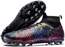 RieatDay Soccer Cleats Mens Womens High-top Football Cleats Youth Lightweight Training Soccer Shoes Adult Outdoor Tacos de Futbol para Hombre, Black, 8 Men