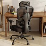 Keratee Ergonomic Office Chair, 181KG Heavy Duty High Back Desk Computer Chair with Adjustable Lumbar Support, 3D Arms, Headrest ＆ Wheels, Tilt-Lock Wide Seat for Home & Office, Black