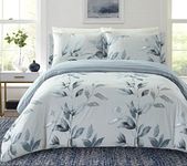 Home Beyond & HB design - Reversible Printed Duvet Cover Set Queen Size - 3 Pieces (1 Duvet Cover with Zipper Closure Corner Ties + 2 Pillow Sham) - Grey Floral and Strpe, Ultra Soft Brushed Microfiber