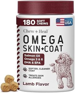 Salmon Oil for Dogs - Soft Chew Omega Treats for Skin and Coat - Fish Oil Blend of Essential Fatty Acids, Omega 3 and 6, Vitamins, Antioxidants and Minerals - Made in USA (180 Chews, Lamb)