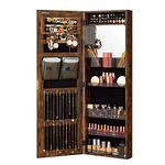 SONGMICS Lockable Jewelry Cabinet Armoire, Wall-Mounted Storage Organizer with Full-Length Frameless Mirror, 14.8 x 3.8 x 42.5 Inches, Rustic Brown