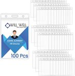 Will Well ID Badge Holders with Holes for Lanyards and Keyrings - Vertical Clear Plastic 2.6" x 3.7" Inner Size Sleeves Fit Up to 3 Cards, 0.8mm Thick Waterproof Resealable Zip Type - 100-Pack