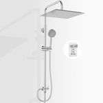 BIMVER Shower Mixer Set, Height Adjustable Shower System with 5 Jet Types Handheld Shower & 30×30cm Square Overhead Rainfall Shower Head, Water Saving Stainless Steels Shower Kit Without Tap, Chrome