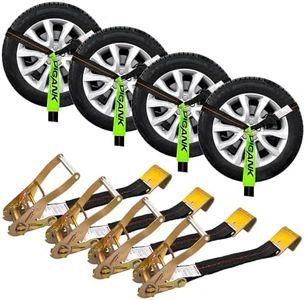 Digank Car Tie Down Straps for Trailers (4PK) Flat Hooks Lasso Style and 2'' X 96'' Tie Down Webbing Easily Secure Tire Tie-Downs for Any Car, SUV, Jeep or Sports Car