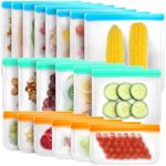 Vosyinm 12 Pack Reusable Freezer Bags Large, BPA Free Silicone Food Bags, Leakproof Silicone Sandwich Bags, Extra-Thick Reusable Snack Bags For Marinate Meats Snack Fruits Veggies Make-up