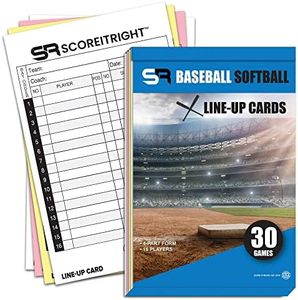 Score It Right Baseball/Softball Lineup Cards – 16 Player Book Format Lineup Cards for 30 Games – Flipbook Carbon Copy 4 Part Form – Time Saving and Practical Baseball Coaching Accessories