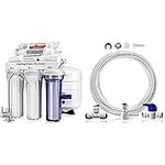 iSpring RCC7AK 6-Stage Residential Under-Sink Reverse Osmosis Water Filter System w/ Alkaline Remineralization - WQA Gold Seal Certified, 75 GPD & iSpring Fridge Connection and Ice Maker for Reverse Osmosis Water Systems, 20ft 1/4" Tubing with 1/4" Pus...