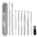 9 Pcs Ear Pick Earwax Removal Kit, Ear Cleansing Tool Set, Ear wax Removal Tool, Ear Curette Ear Wax Remover Tool with a Cleaning Brush and Storage Box, Medical Grade, for Children and Adults,Silver