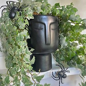 Willow & Muse Large Face Flower Pot - Self Watering Black Ceramic Planter. Face Planter with Inner Pot. Head Planter Or Ceramic Face Vase. Face Planters Pots Head Vase. 8 Inch Matte Black