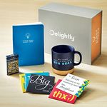 Delightly - New Employee Welcome Gift Set - Onboarding Gift Box - Welcome New Employee Kit with 11 oz Ceramic Mug, Soft Cover Journal, Clawhammer Organic Peppermints, and 4 Pack of Notecards