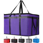 Bodaon 1-Pack Insulated Food Delivery Bag, XXX-Large Meal Grocery Tote Insulation Bag for Hot and cold Food,Commercial, Large Capacity Reusable Warming Bag, Purple