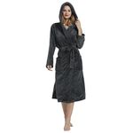 HEARTNICE Womens Hooded Fleece Robe, Soft Plush Bathrobe for Womens, Fluffy Cute Long House Coat (Dark Gray Hooded, L/XL)