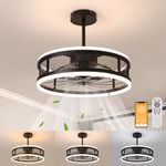 Beaufan 20" Modern Industrial Caged Ceiling Fan with Remote - 7 Blades, 3 Light Colors with 6-Speed - Perfect for Bedroom, Dining Room, Kitchen