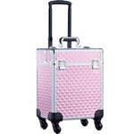 Joligrace Vanity Case for Women Beauty Trolley Case on Wheels Makeup Trolley on Wheels Makeup Box Make Up Organiser with Key Locks Pink