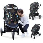 Orzbow Stroller Sun Shade Universal, Breathable UPF 50+ Stroller Cover for Baby Sun Protection - Rich Inside Visuals and See Through Mesh Window, Large Stroller Sunshade Cover Extender, Planets