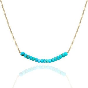 Turquoise Necklace for Women, Premium Gold Beaded Bar Necklaces - Tarnish Free 18K Gold Vermeil Certified S925 Classic Statement Necklace Gold Jewelry for Women - Mothers Day Gifts for Mom Wife