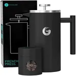 Coffee Gator French Press Coffee Maker- Insulated, Stainless Steel Manual Coffee Makers For Home, Camping w/Travel Canister- Presses 4 Cup Serving (Black)