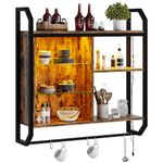 Bestier 4 Tier Floating Pipe Shelving 84 CM LED Wall Mounted Shelf with Adjustable Glass Shelf Pipe Shelves Hanging Display Rack Bookshelf with 6 S Hooks for Living Room Kitchen Decor Wine Coffee Bar