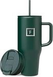 IRON °FLASK Co-Pilot 32 oz Insulated Tumbler w/Straw & Flip Cap Lids - Cup Holder Bottle for Hot, Cold Drink - Leak-Proof- Water, Coffee Portable Travel Mug - Mothers Day Gifts - Dark Pine