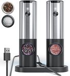 Littneo Electric Salt and Pepper Grinder Set USB Rechargeable Automatic Salt and Pepper Grinders Adjustable Coarseness Salt and Pepper Grinder Set with LED Light and Charging Base