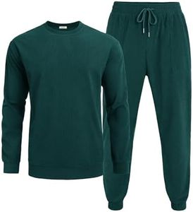 COOFANDY Men's Tracksuit 2 Piece Sweatsuit Set Long Sleeve Pullover Athletic Suit For Sports Casual Fitness Jogging, Deep Green, Small