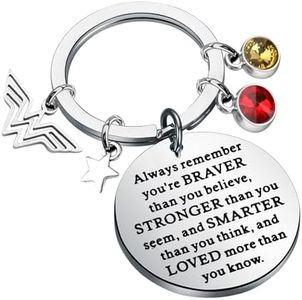 WSNANG Wonder Woman Inspired Gift Dc Comics Fan Gift Superhero Gift Graduation Gifts You Are Braver Stronger Smarter Than You Think Keychain (Wonder Woman Keychain)