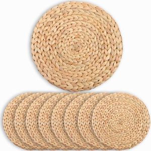 Round Placemats Set of 8, Table Mats Set of 8, Boho Placemats Set of 8, Farmhouse Placemats Set of 8, Chargers for Dinner Plates, Straw Placemats, Rattan Chargers for Dinner Plates, 13.4 in