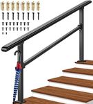 Updated Outdoor Stair Railing, 4-5 Steps Wrought Iron Handrails for Outdoor Steps with Hook, Flexible Handrails for Concrete or Wooden Stairs, Black Transitional Handrails with Installation Kit