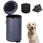 Umtiti 3.2 Gallon Dog Poop Trash Can with Lid for Outdoors, Metal Cylindrical Pet Waste Container with Activated Carbon Filter, Plastic Bags and Removable Inner Bin, Grey, UP12L-GY-Y+90BK