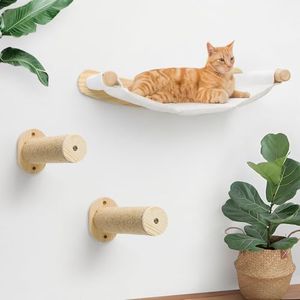 Cat Wall Hammock, Cat Climbing Shelves with 2 Steps, Wall Mounted Bed and Perches for Climbing, Sleeping, Playing, for Indoor Large Cats or Kitty