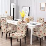 BRIDA® Stretchable Floral Geometric Printed Dining Chair Cover Set of 6 Seater Elastic Chair Seat Case Protector, Slipcovers (6 Chair Cover, Watercolor Leaves)