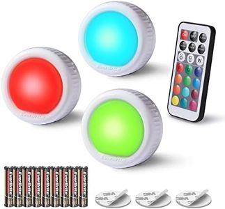 EverBrite Tap Light, Push Light, LED Puck Lights with 12 RGB Colors, Wireless Touch Light Under Cabinet, 80 Lumens Night Light for Closet, Bedroom, Wall, Classroom, 9 AAA Batteries Included, 3-Pack