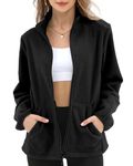 Argstar Women's Fleece Jacket, Lightweight Full Zip Classic Soft Casual Recreation Coat with Zipper Pockets Black XL