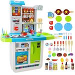 Delex Kitchen and Food Toys Kitchen Playset for Kids Role Play Game with kitchen utensils, Touchscreen Panel, Water Features With 50 Accessories