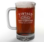 Vintage 1954 Etched 16oz Glass Beer Mug Stein – Happy 70th Birthday Gifts for Men Women, Cheers to Turning 70 Year Old Decorations Decor, 70th Bday Party Favors Supplies, Best Gift Ideas Man Woman 1.0