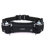 ROSSRORE Running Belt with Water Bottle for Men Women, Running Gear with 2x6oz Water Bottles,Waterproof Waist Pack for Fits 7" Phones, Running Bag for Cyclists, Hiking (Black)