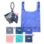 6 Pack of Reusable Grocery Bags with Ring Holder Foldable Machine-Washable Shopping Tote Sturdy Lightweight Polyester Fabric