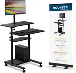Mount-It! Mobile Computer Cart with Monitor Mount for Screen up to 32", Portable Desk on Wheels, Rolling Laptop Stand for Teachers, Office, Classroom, Rise up to 53", Podium, Keyboard Tray, Black