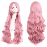 ColorfulPanda Charming Long Pink Curly Full Hair Wig Anime Cosplay Halloween Costume Party Synthetic Wigs for Women