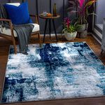 Surya Helsinki Abstract Rug - Area Rugs Living Room, Dining, Lounge, Bedside - Modern Marble Rug, Soft Luxurious Easy Care Medium Pile - Large Rug 160x220cm Aqua, Cream & Navy Rug