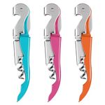 HYZ Waiter Corkscrew with Foil Cutter Heavy Duty Pack of 3, Professional Wine Key for Bartenders, Server and Waiteress, Stainless Steel Wine Bottle Opener Double Hinged, Blue, Rosy, Orange