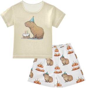 KUEJOP Cute Birthday Capybara Summer Cute Pajama Sets, Short Sets for Daily Wears and Sleep Wears