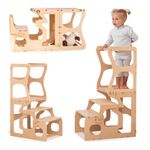 WoodandHearts WoodandHearts Kids Step Stool for toddlers - Made in EU - 2 in 1 Multifunctional Learning Tower - Kitchen Step Stool - Foldable (Natural Wood)