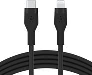 Belkin BoostCharge Flex Silicone USB Type C to Lightning Cable (2M/6.6ft), MFi Certified 20W Fast Charging PD Power Delivery for iPhone 14/14 Plus, 13, 12, Pro, Max, Mini, SE, iPad and More - Black